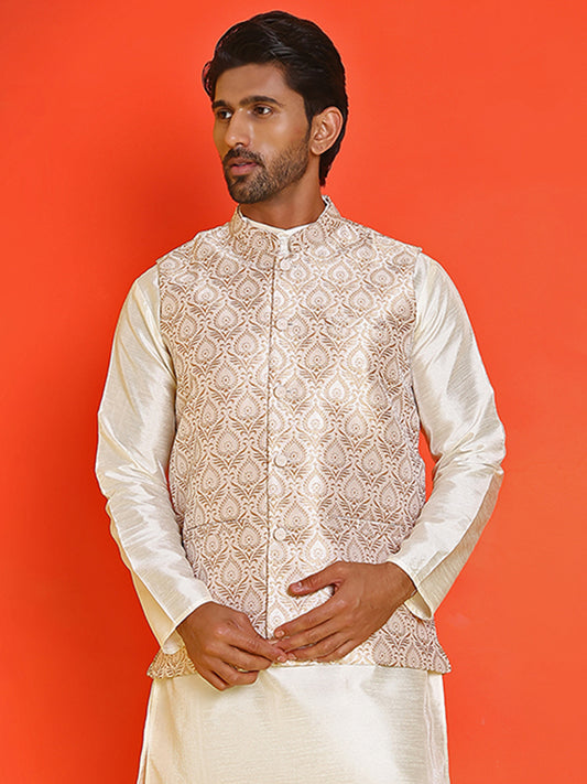 Men's Woven Design Nehru Jacket. ( ANMWC 7025Cream ) [RT] [ E2 ]