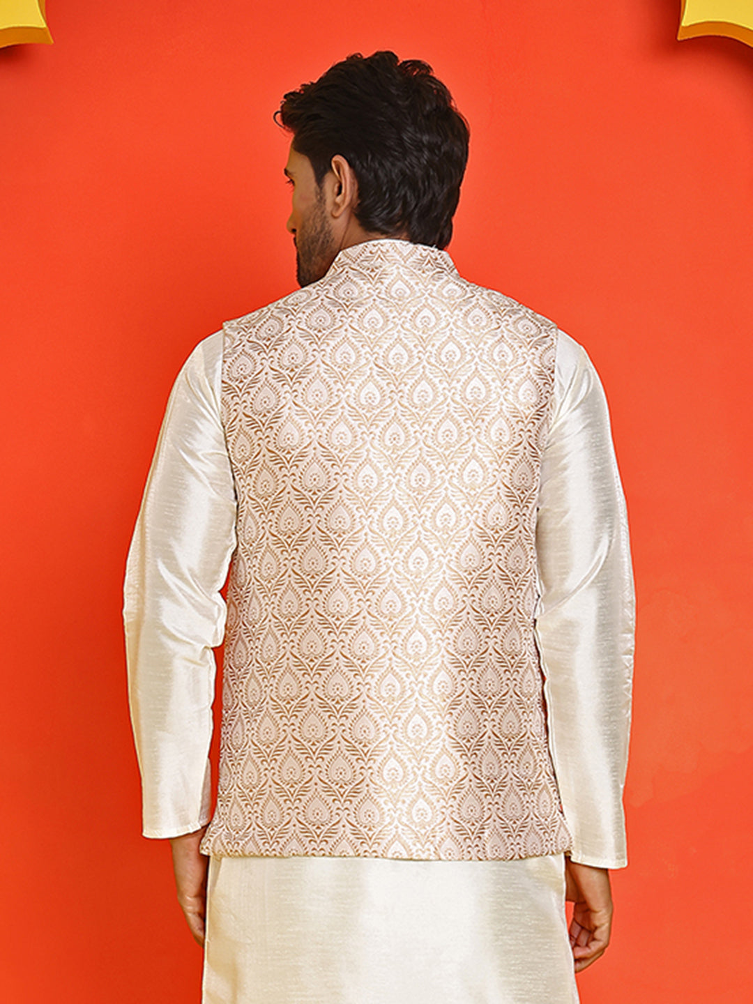 Men's Woven Design Nehru Jacket. ( ANMWC 7025Cream ) [RT] [ E2 ]