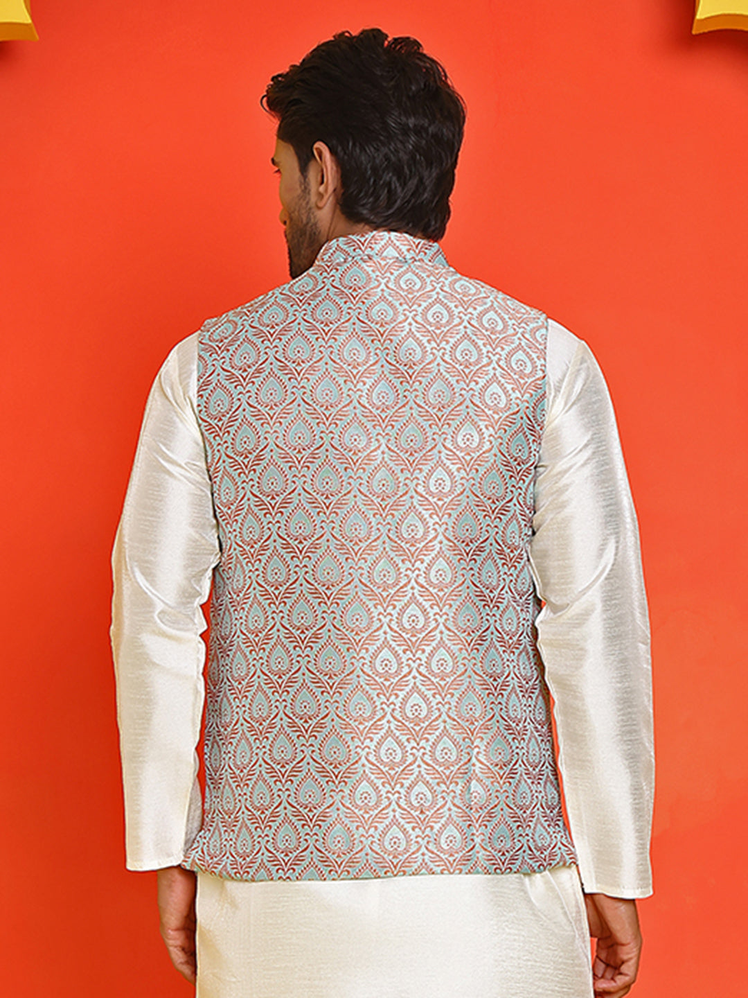 Men's Woven Design Nehru Jacket. ( ANMWC 7025Green ) [RT] [ E2 ]