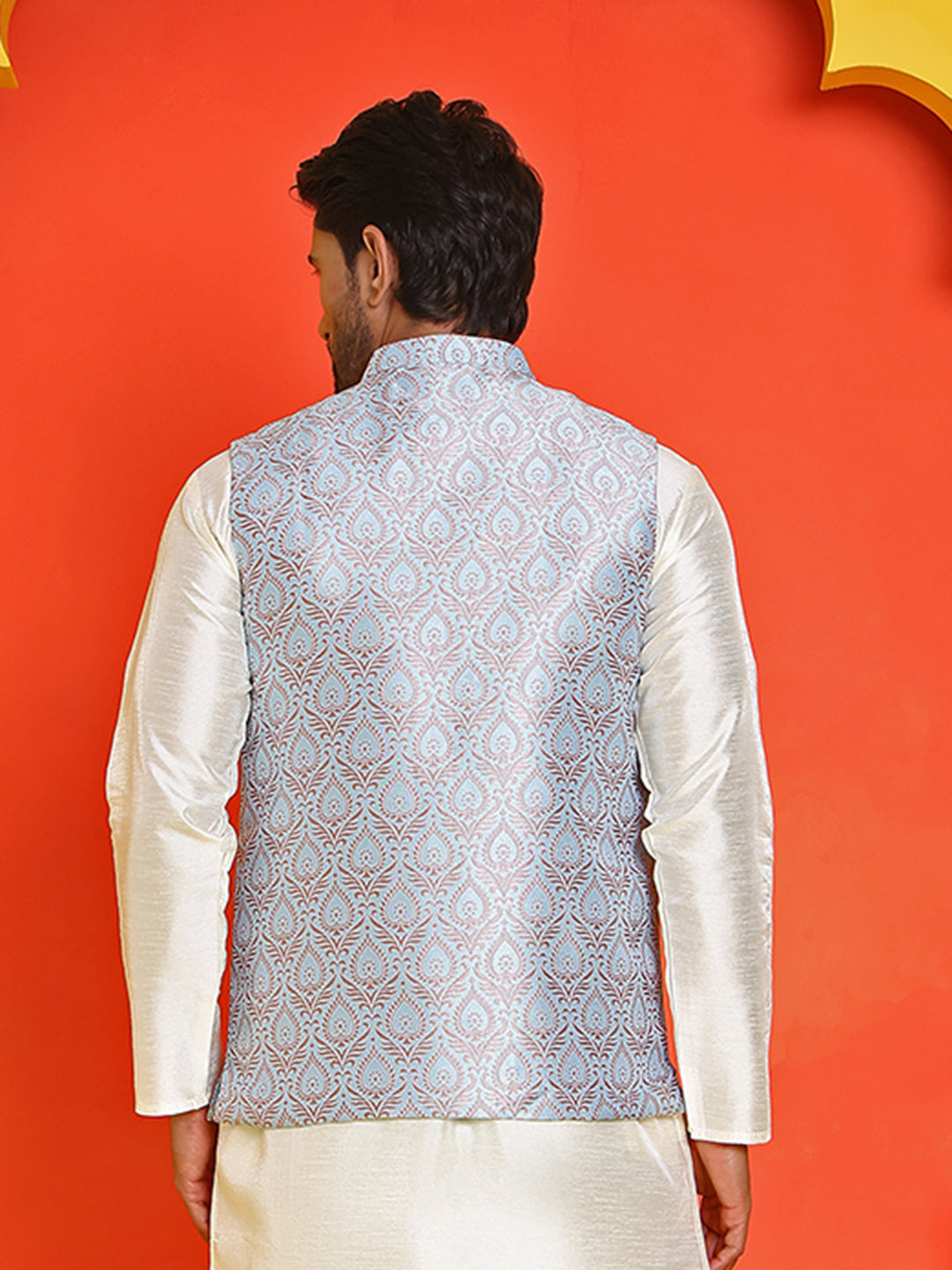 Men's Woven Design Nehru Jacket. ( ANMWC 7025Sky ) [RT] [ E2 ]