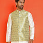 Men's Woven Design Nehru Jacket. ( ANMWC 7025Yellow ) [RT] [ E2 ]