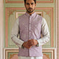 Men Floral Embroidered Velvet Nehru Jacket ( ANMWC 7030Purple )