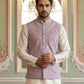 Men Floral Embroidered Velvet Nehru Jacket ( ANMWC 7030Purple )