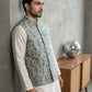 Floral Printed Silk Blend Nehru Jacket ( ANMWC 7031Blue )