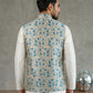 Floral Printed Silk Blend Nehru Jacket ( ANMWC 7031Blue )