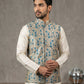 Floral Printed Silk Blend Nehru Jacket ( ANMWC 7031Blue )