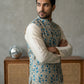 Floral Printed Silk Blend Nehru Jacket ( ANMWC 7031Blue )