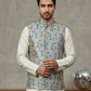 Floral Printed Silk Blend Nehru Jacket ( ANMWC 7031Blue )