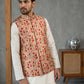 Floral Printed Silk Blend Nehru Jacket ( ANMWC 7031Red )