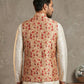 Floral Printed Silk Blend Nehru Jacket ( ANMWC 7031Red )