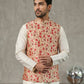 Floral Printed Silk Blend Nehru Jacket ( ANMWC 7031Red )