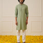 Men Green Chikankari Embroidered and Sequence Kurta with Churidar