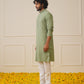 Men Green Chikankari Embroidered and Sequence Kurta with Churidar