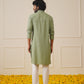 Men Green Chikankari Embroidered and Sequence Kurta with Churidar
