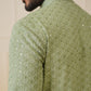 Men Green Chikankari Embroidered and Sequence Kurta with Churidar