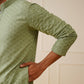 Men Green Chikankari Embroidered and Sequence Kurta with Churidar