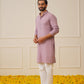 Men Purple Chikankari Embroidered and Sequence Kurta Only