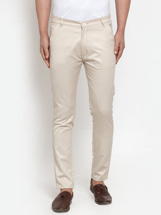 Indian Needle Men's Cream Solid Formal Trousers ( FGP 253Cream )