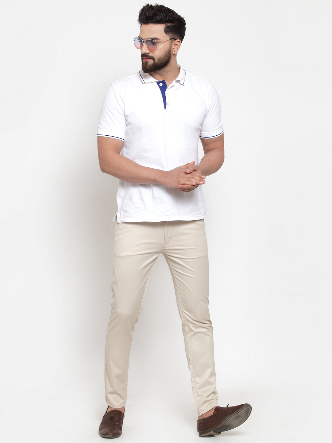 Indian Needle Men's Cream Solid Formal Trousers ( FGP 253Cream )