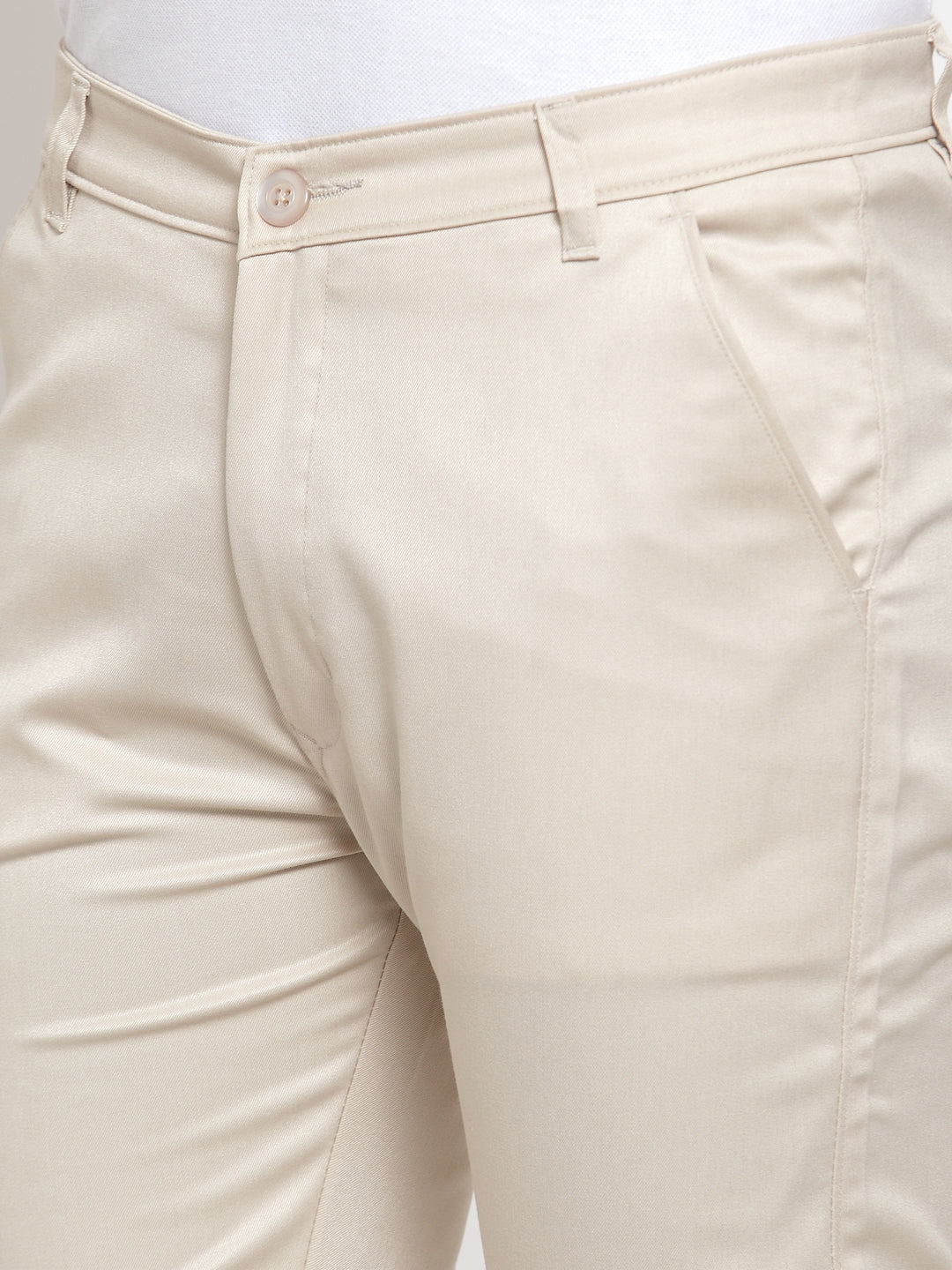 Indian Needle Men's Cream Solid Formal Trousers ( FGP 253Cream )
