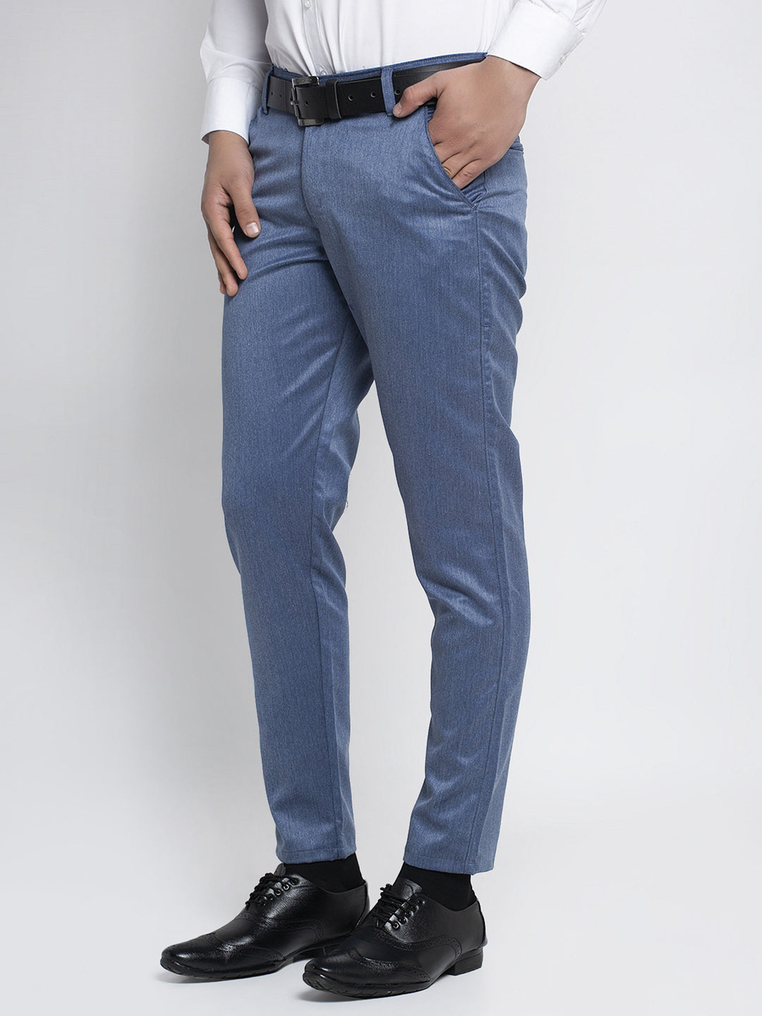 Indian Needle Men's Blue Cotton Solid Formal Trousers ( FGP 265Indigo )