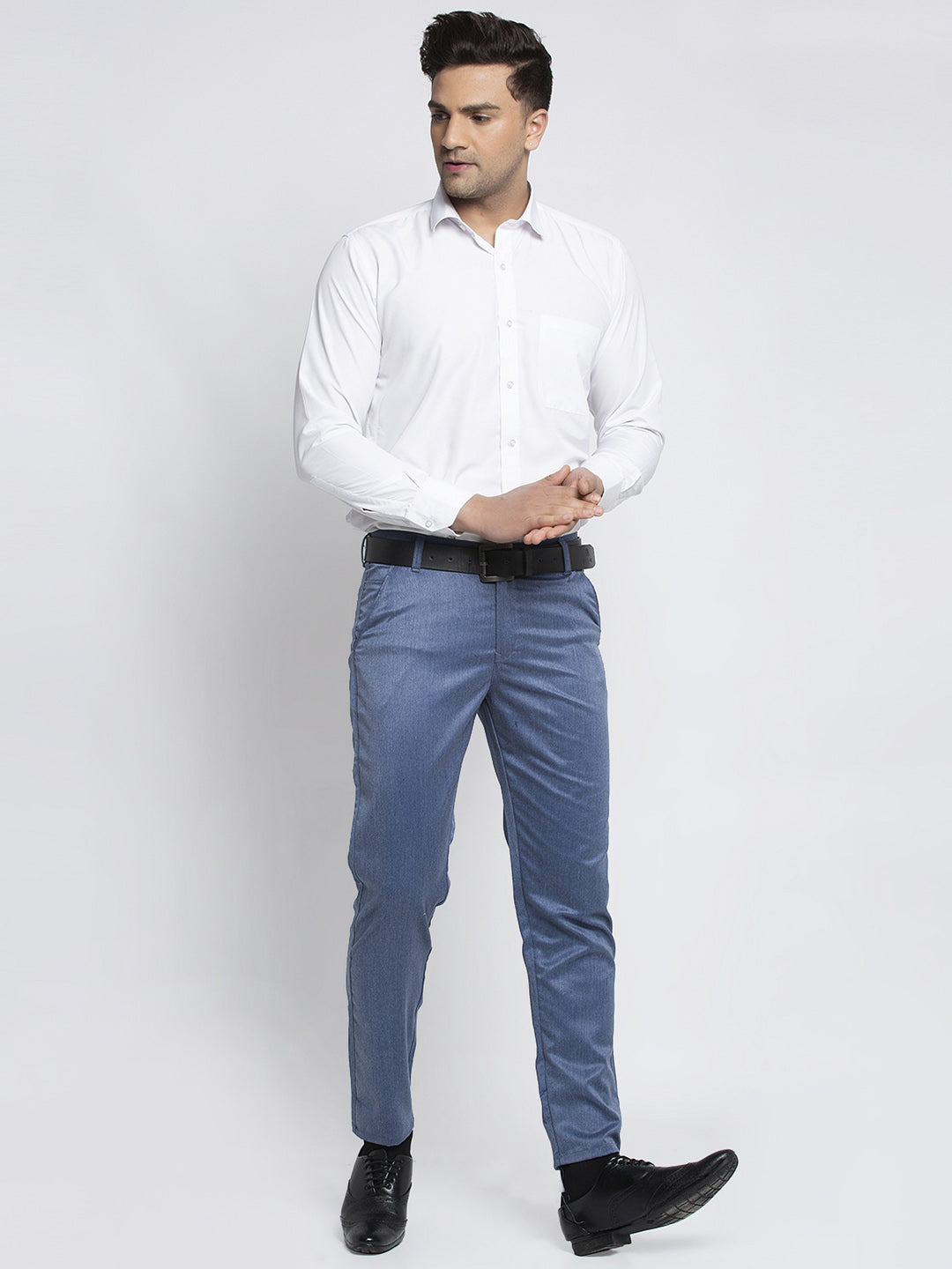 Indian Needle Men's Blue Cotton Solid Formal Trousers ( FGP 265Indigo )