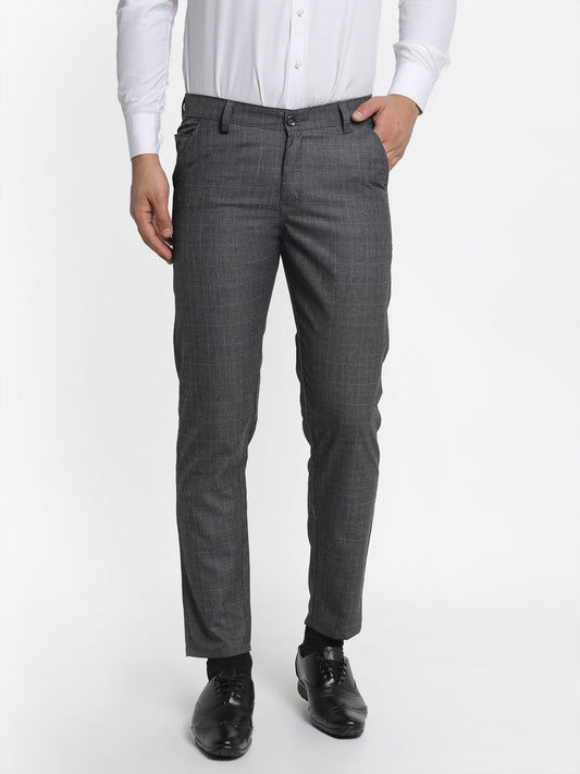 Indian Needle Men's Charcoal Checked Formal Trousers ( FGP 266Charcoal )