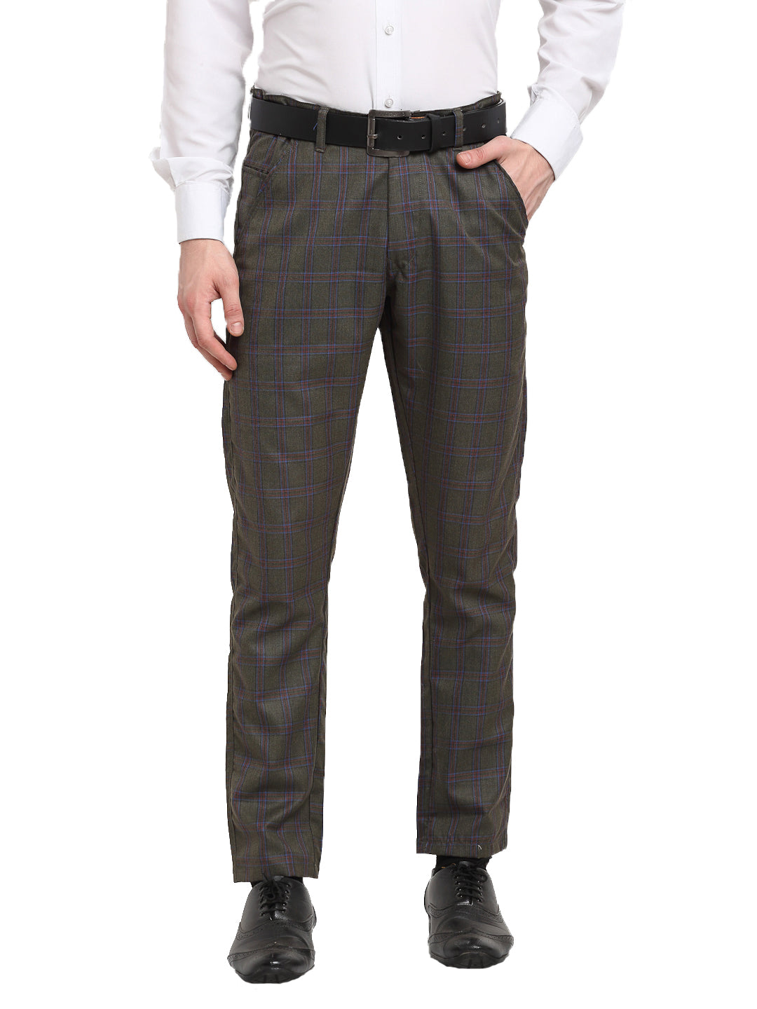 Indian Needle Men's Black Cotton Checked Formal Trousers ( FGP 267Charcoal )