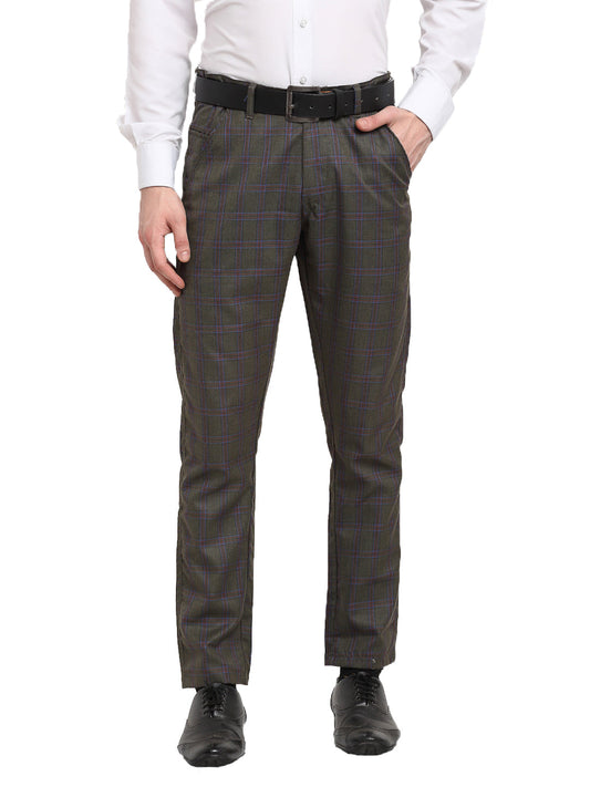 Indian Needle Men's Black Cotton Checked Formal Trousers ( FGP 267Charcoal )