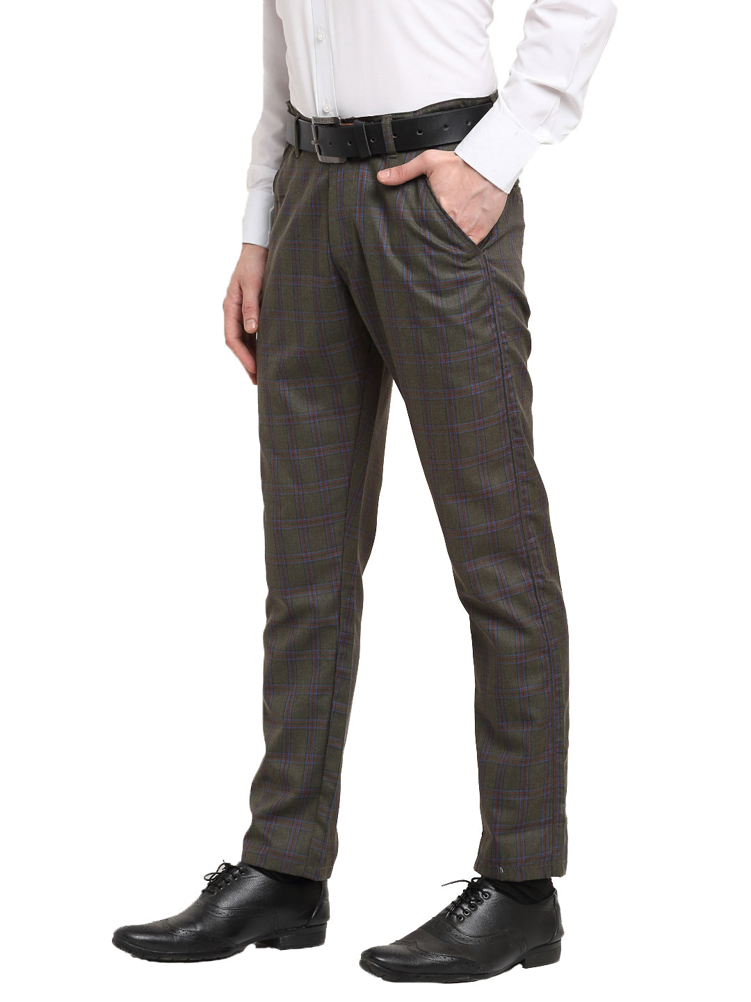 Indian Needle Men's Black Cotton Checked Formal Trousers ( FGP 267Charcoal )