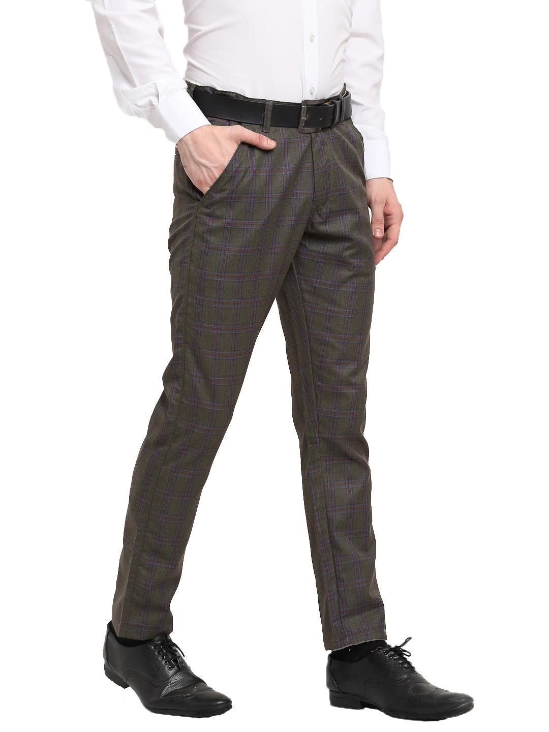 Indian Needle Men's Black Cotton Checked Formal Trousers ( FGP 267Charcoal )