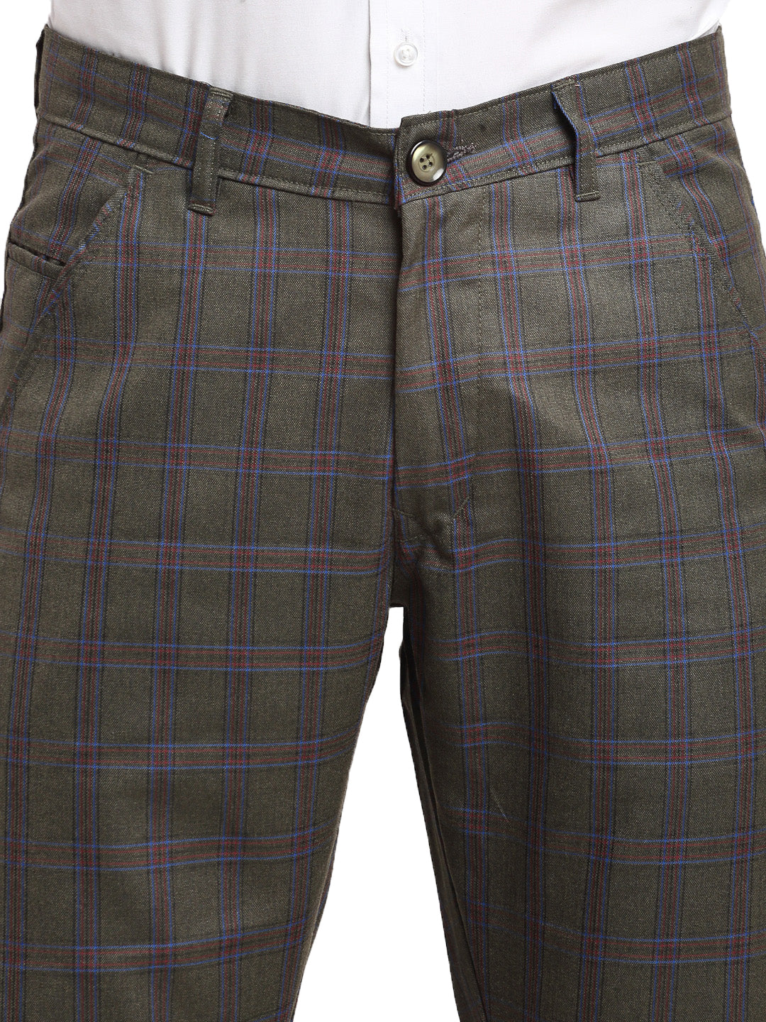 Indian Needle Men's Black Cotton Checked Formal Trousers ( FGP 267Charcoal )