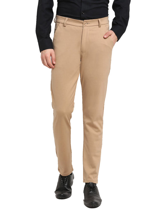 Indian Needle Men's Beige 4-Way Lycra Tapered Fit Trousers ( FGP 269Beige )