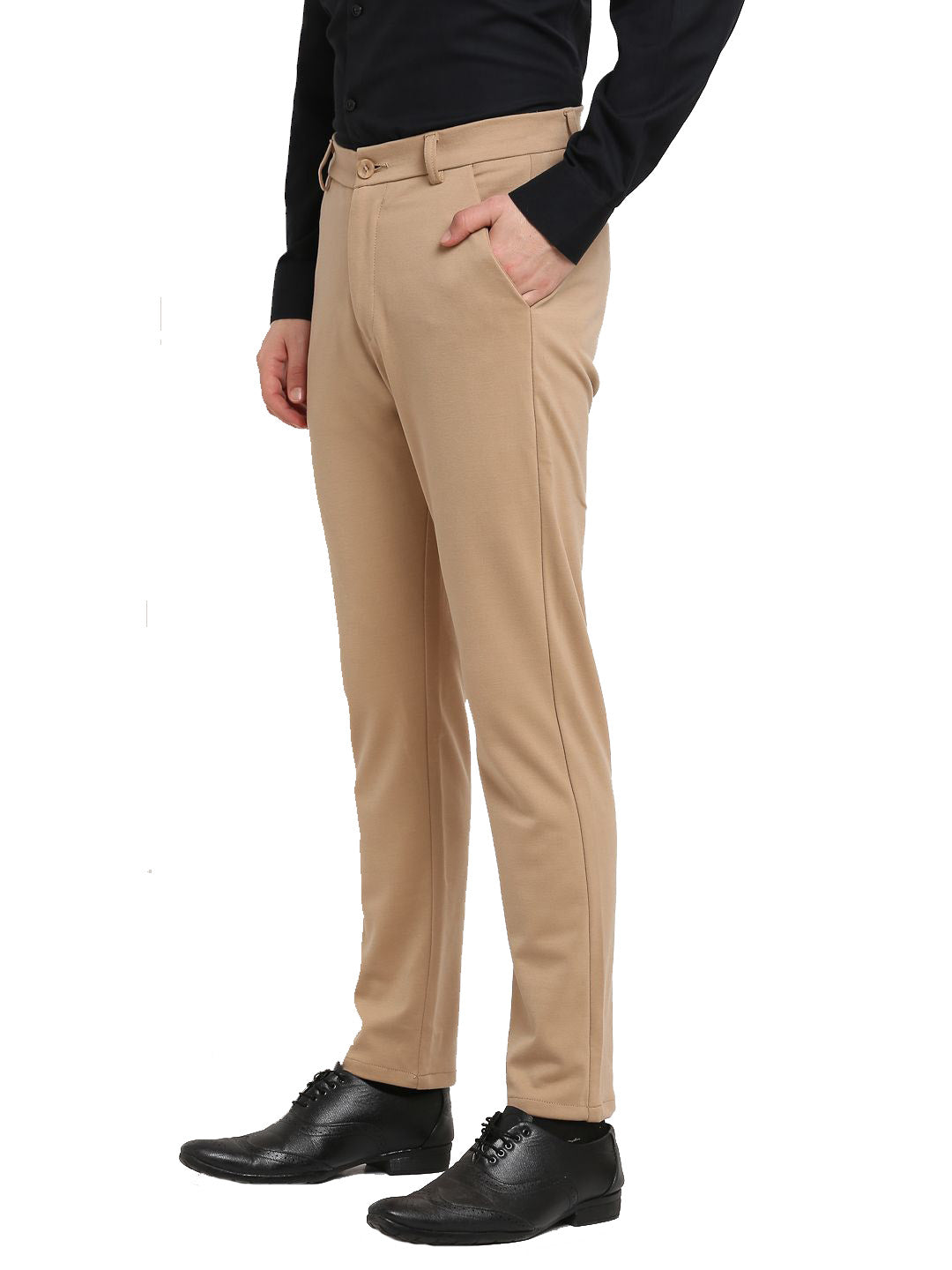 Indian Needle Men's Beige 4-Way Lycra Tapered Fit Trousers ( FGP 269Beige )
