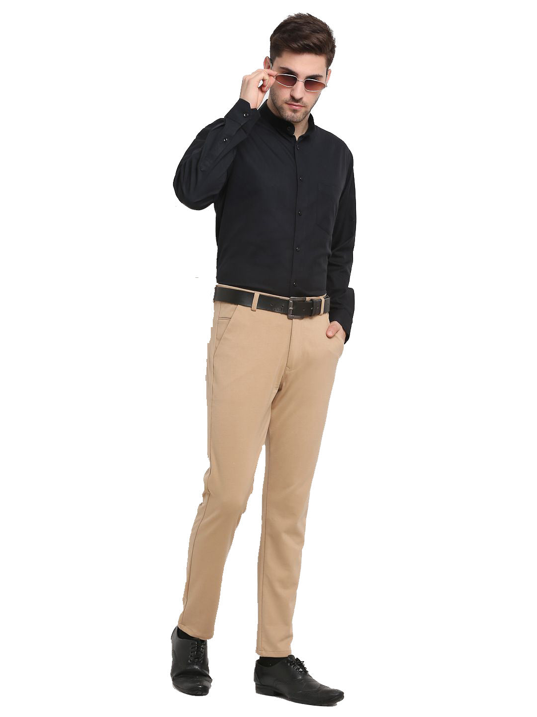 Indian Needle Men's Beige 4-Way Lycra Tapered Fit Trousers ( FGP 269Beige )
