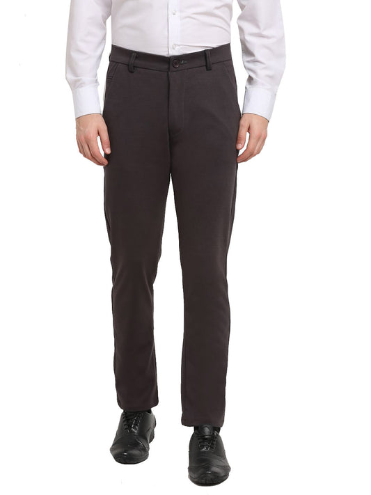 Indian Needle Men's Brown 4-Way Lycra Tapered Fit Trousers ( FGP 269Brown )