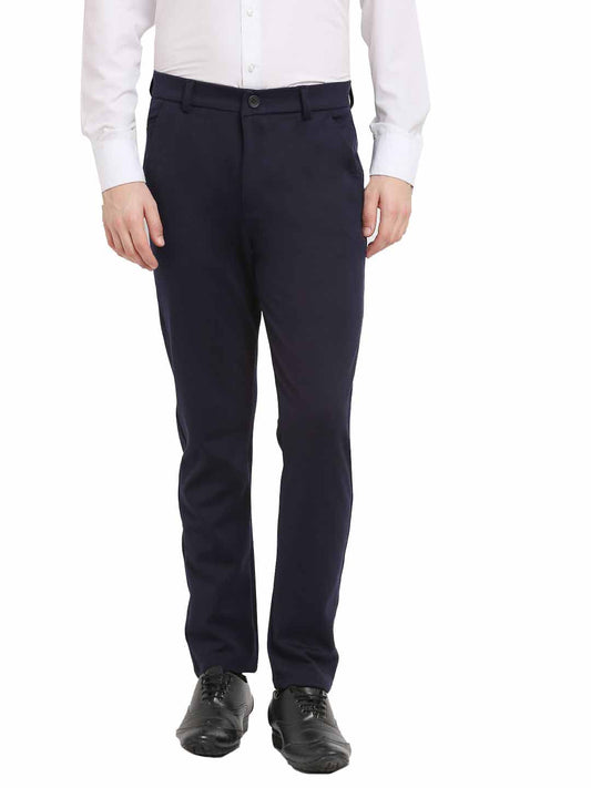 Indian Needle Men's Navy Blue 4-Way Lycra Tapered Fit Trousers ( FGP 269Navy )