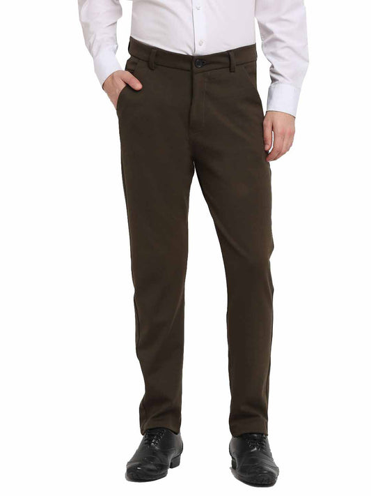 Indian Needle Men's Olive 4-Way Lycra Tapered Fit Trousers ( FGP 269Olive )