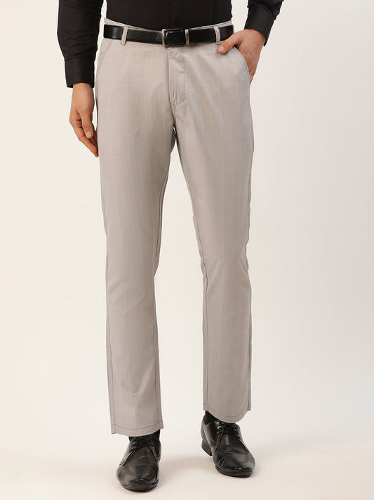 Indian Needle Men's Grey Checked Formal Trousers ( FGP 270Grey )