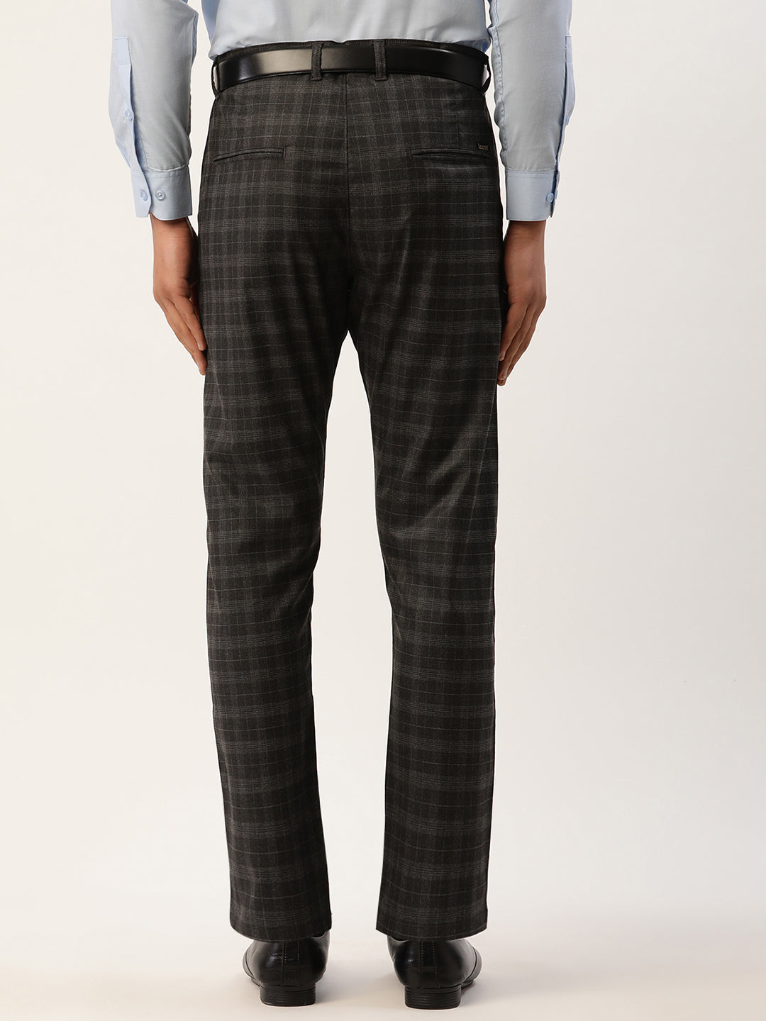 Indian Needle Men's Black Tartan Checked Formal Trousers ( FGP 271Black )