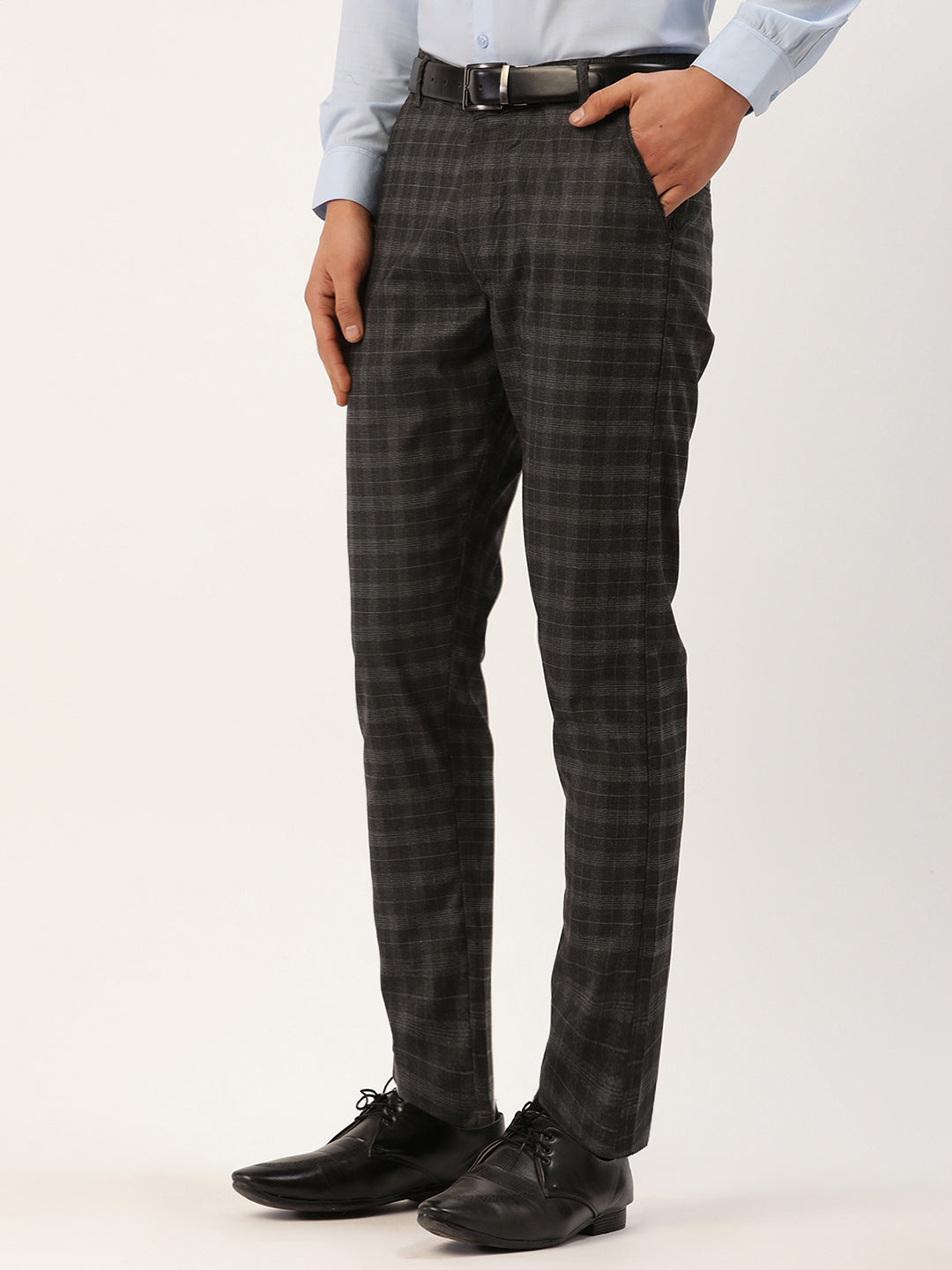 Indian Needle Men's Black Tartan Checked Formal Trousers ( FGP 271Black )