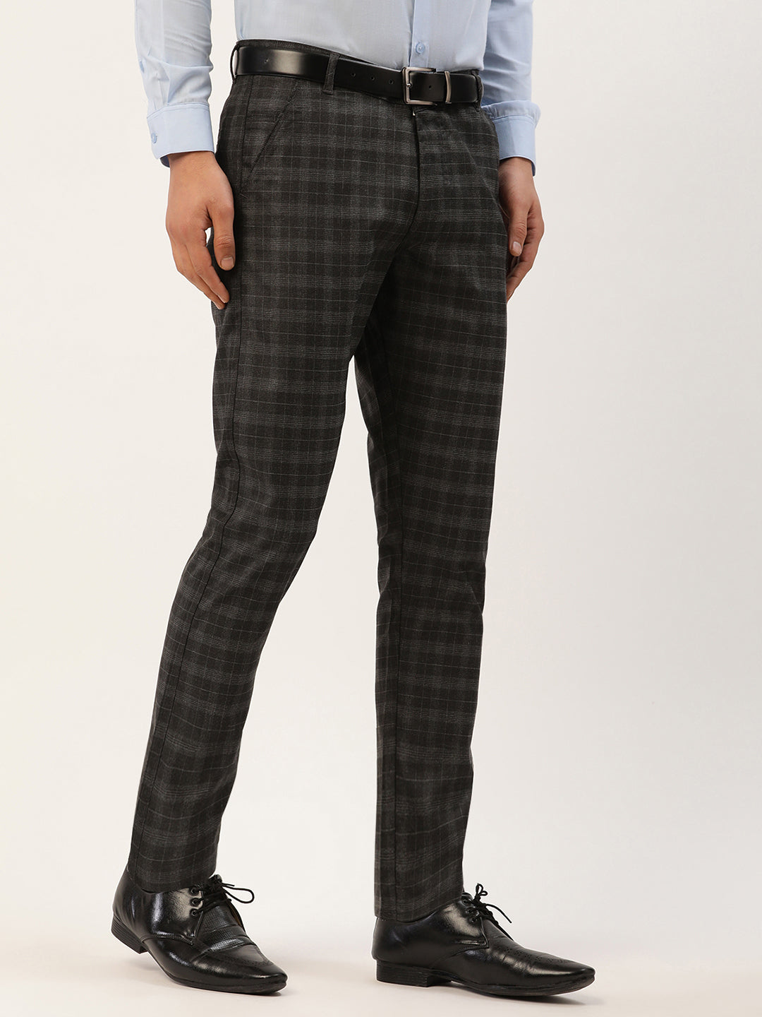 Indian Needle Men's Black Tartan Checked Formal Trousers ( FGP 271Black )