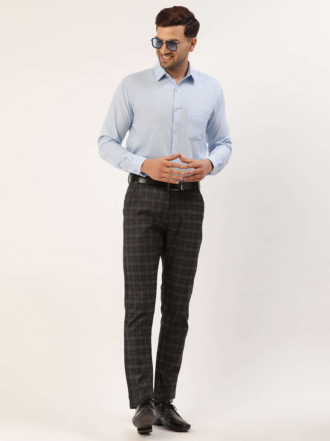 Indian Needle Men's Black Tartan Checked Formal Trousers ( FGP 271Black )