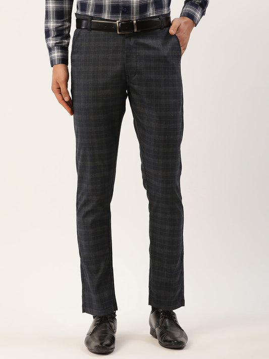 Indian Needle Men's Black Window Checked Formal Trousers ( FGP 272Black )
