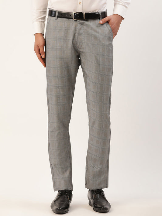 Indian Needle Men's Grey Window Checked Formal Trousers ( FGP 272Grey )