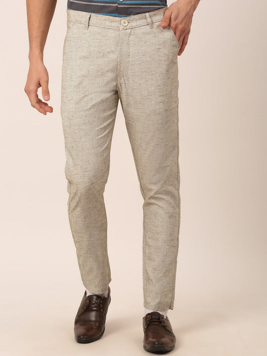 Indian Needle Men's Beige Linan Cotton Formal Trousers ( FGP 273Beige )