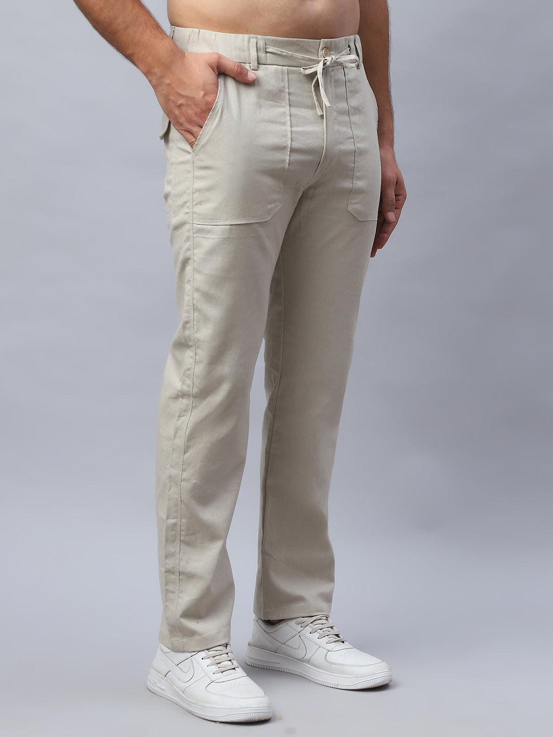 Straight Fit  Solid Trousers For Men ( FGP 280Cream )