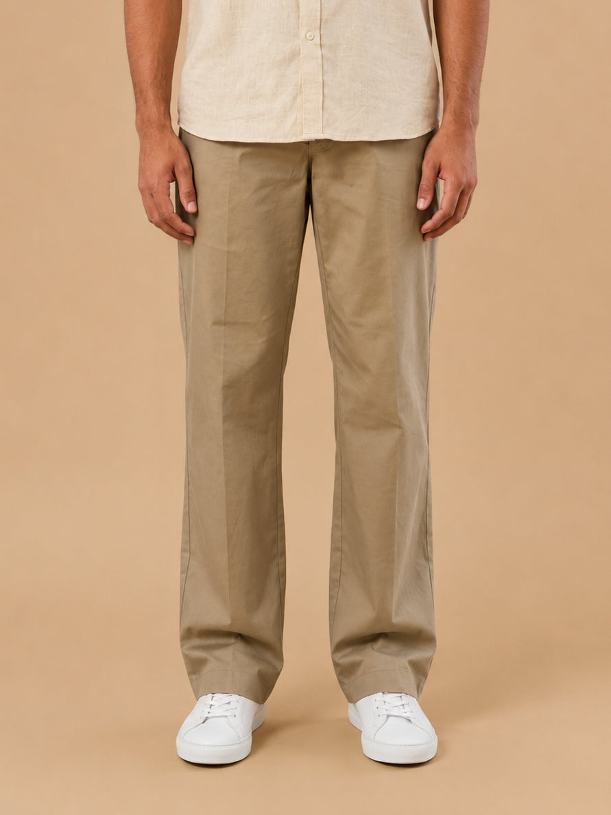 Solid Relaxed-Fit Cotton Korean Pants ( RDGP 304Beige )