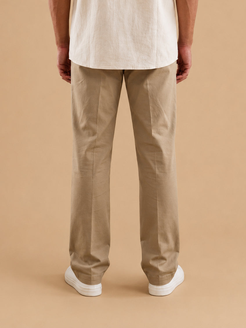 Solid Relaxed-Fit Cotton Korean Pants ( RDGP 304Beige )
