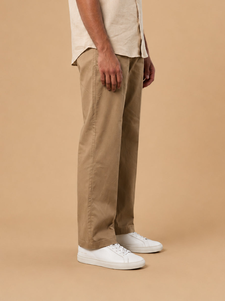 Solid Relaxed-Fit Cotton Korean Pants ( RDGP 304Beige )